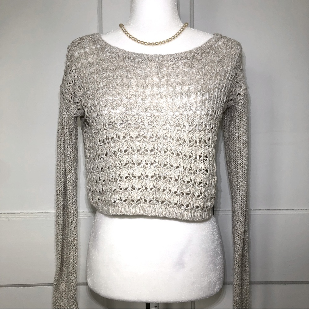 Women's Open-Knit Crewneck Sweater - Light Beige